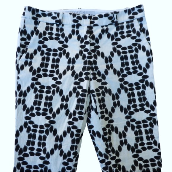 Lela Rose Designer Pant Mid Rise Geometric Monochrome Silk Pockets Zipper USA 2